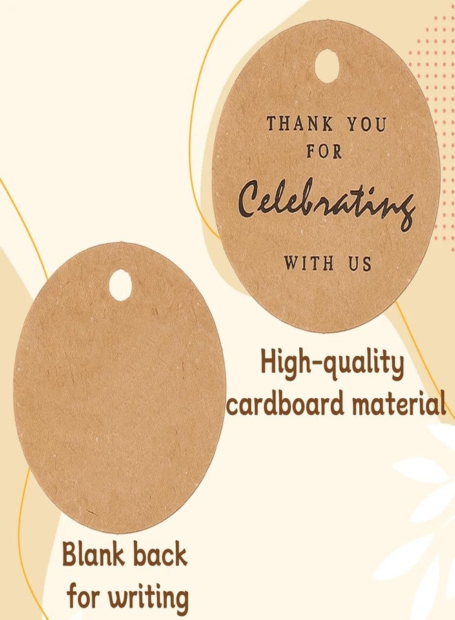 Qulkws 100 Pcs Thank You Gift Tags with String, Round Calligraphy Thank You Tag, 1.2 inch Brown Round Gifts Tags with 22 Yard String, Brown Paper Gifts Tag for Gift Wrap DIY Arts Wedding Parties - Image 2
